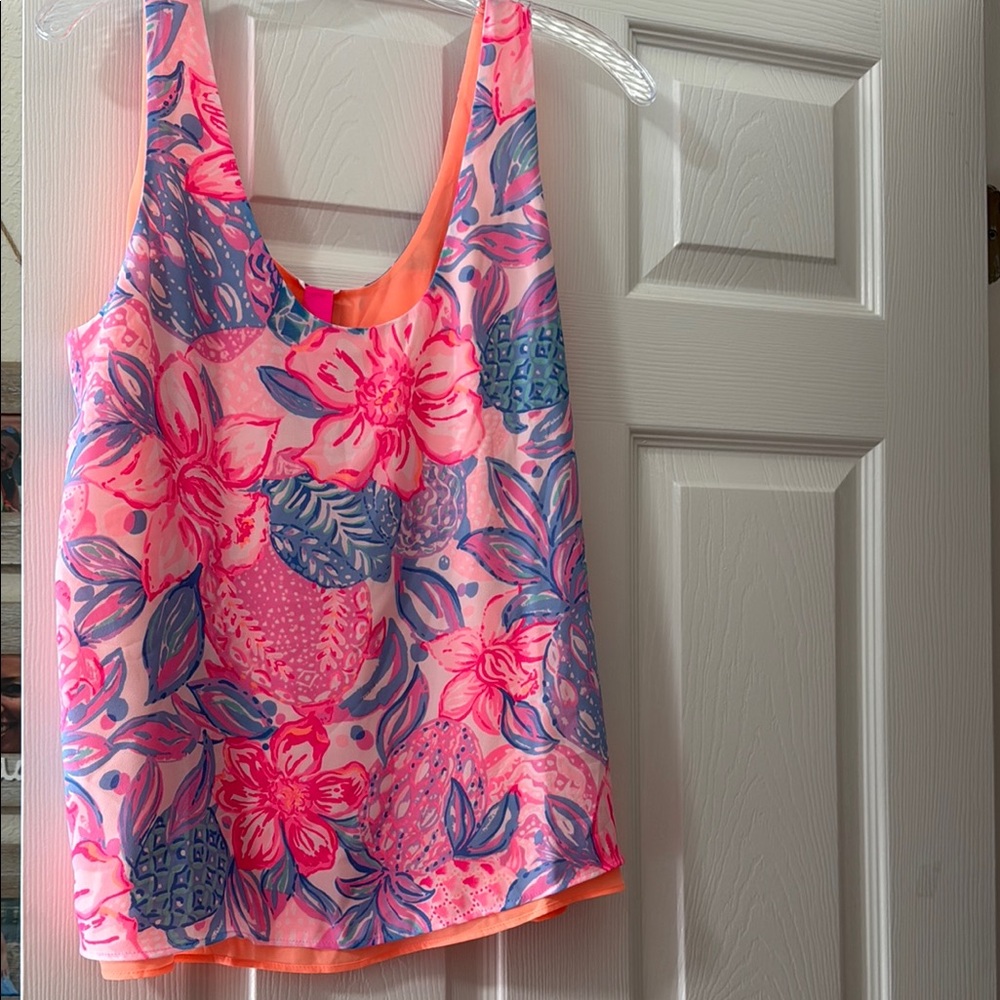 Floral Sleeveless Tank Top in Neon Pink & Blue